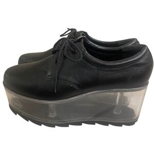Dolls kill YRU Qloud Clear Platform Sneakers Black USA 9/39 Wedge Shoes Womens